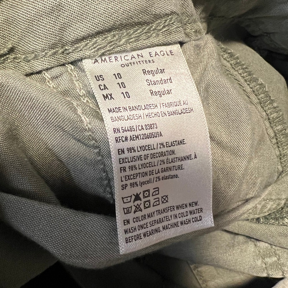American Eagle Green Cargo Pants Womens 10 Regular Wide Leg Baggy Utility Y2K - Picture 8 of 9